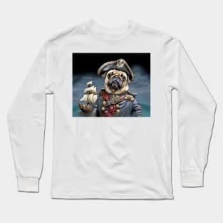 Pug Dog Pirate Ship Captain Long Sleeve T-Shirt